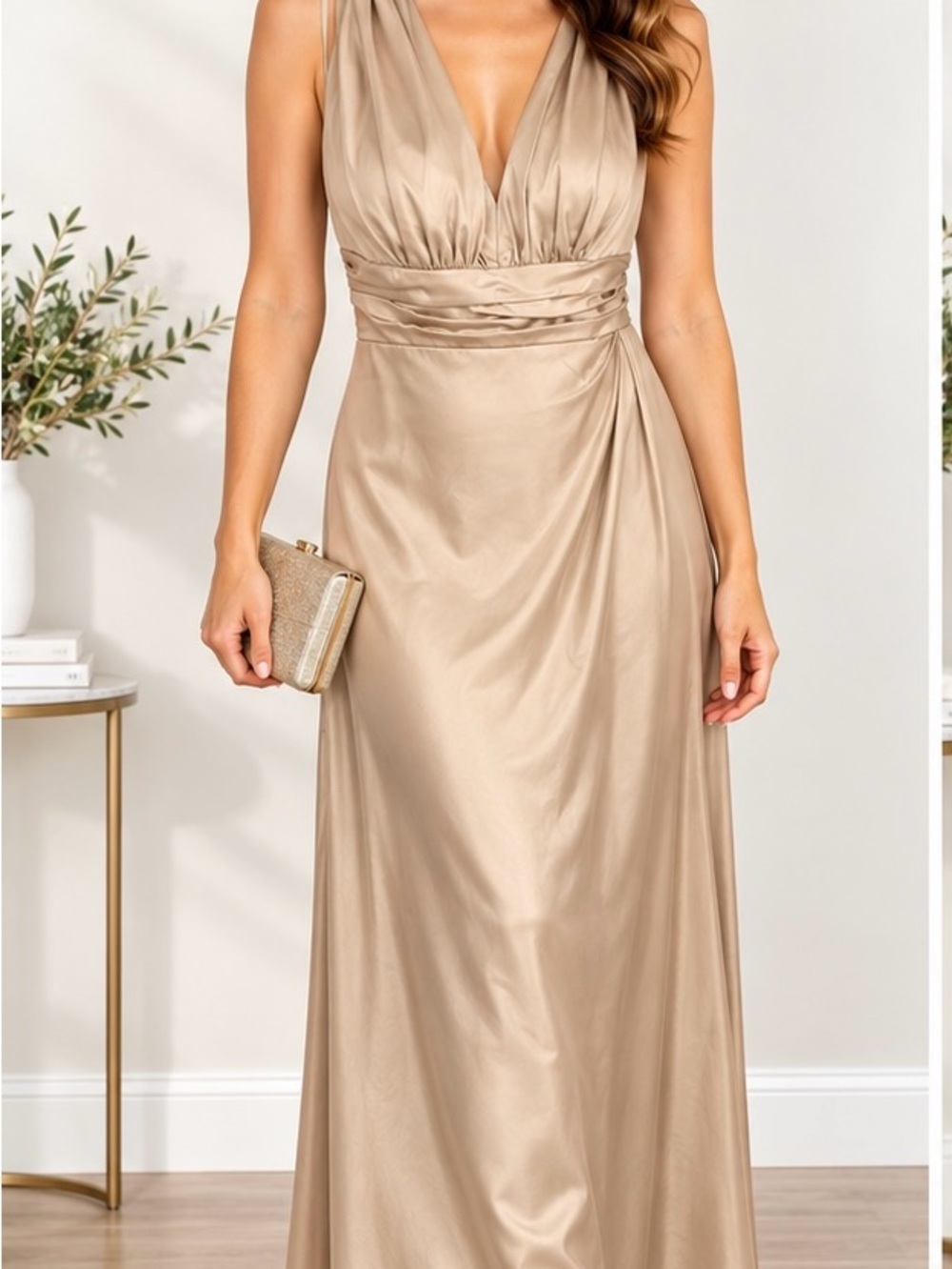 Revelry Champagne Satin Criss Cross Back Formal Maxi Gown Dress Size 10